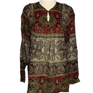 𝅺earthtone Floral Pattern Keyhole Neckline L/S Tunic Sz M